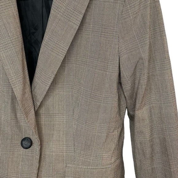 Zara Basic Plaid Brown Blazer Tailored Jacket One Button Size 10 US - Picture 8 of 8